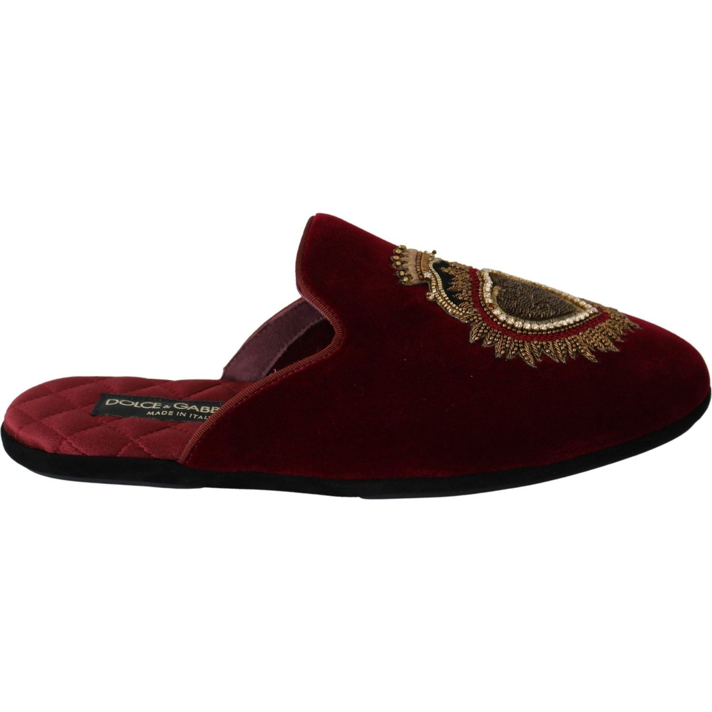 Dolce & Gabbana Red Velvet Embroidered Slides Dolce & Gabbana