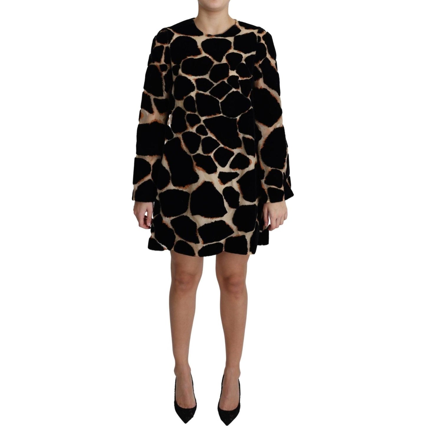 Dolce & Gabbana Black Giraffe Print Shift Mini Dress