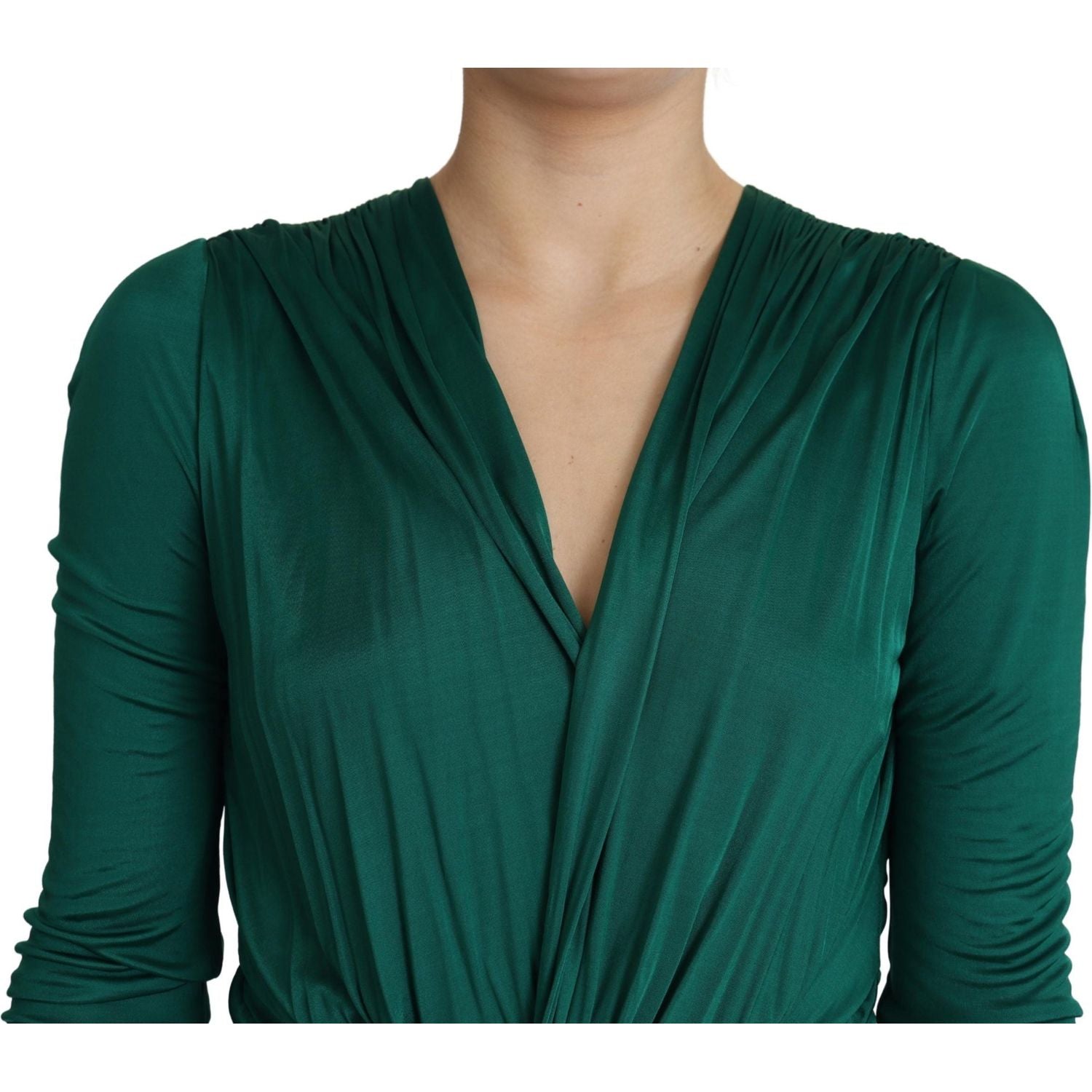 Dolce & Gabbana Green Fitted Silhouette Midi Viscose Dress