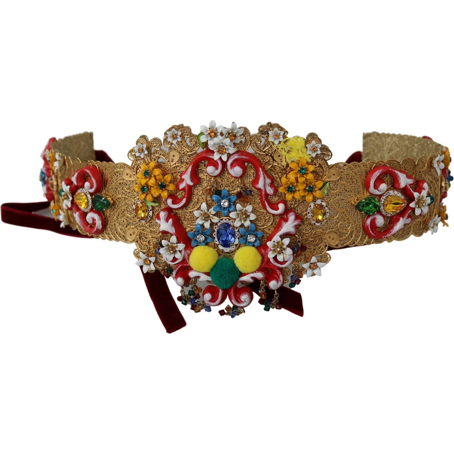 Dolce & Gabbana Golden Floral Crystal Embellished Waist Belt Belt Dolce & Gabbana