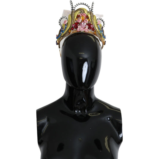 Dolce & Gabbana Gold Brass Floral Crystals LED Lights Crown Tiara Diadem
