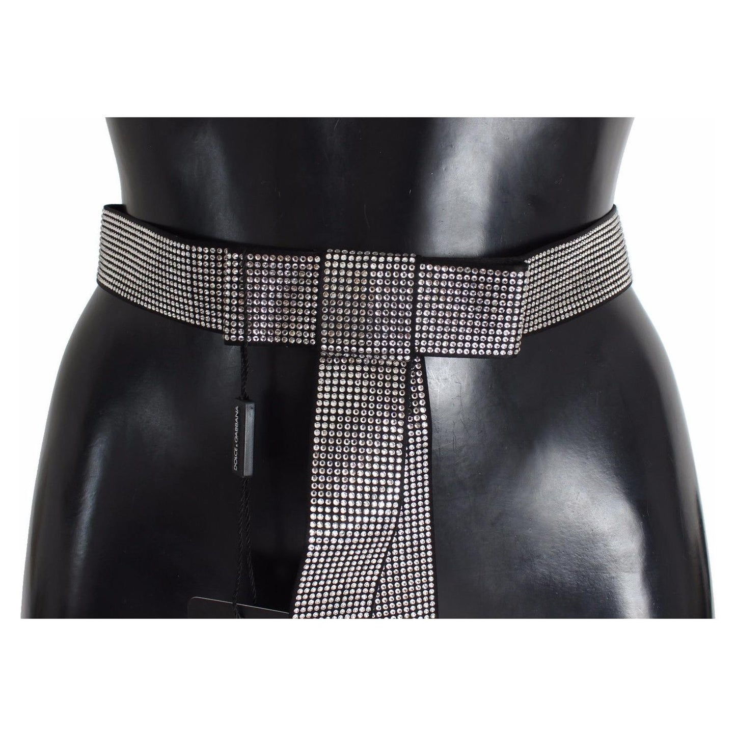 Dolce & Gabbana Black Silk Clear Crystal Bow Waist Belt