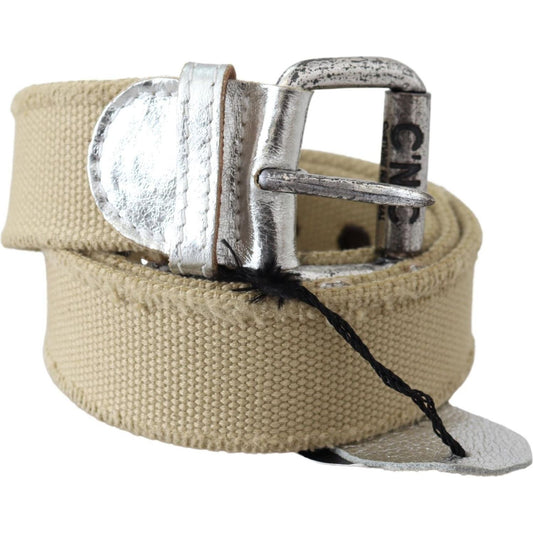 Costume National Beige Cotton Rustic Logo Buckle Belt