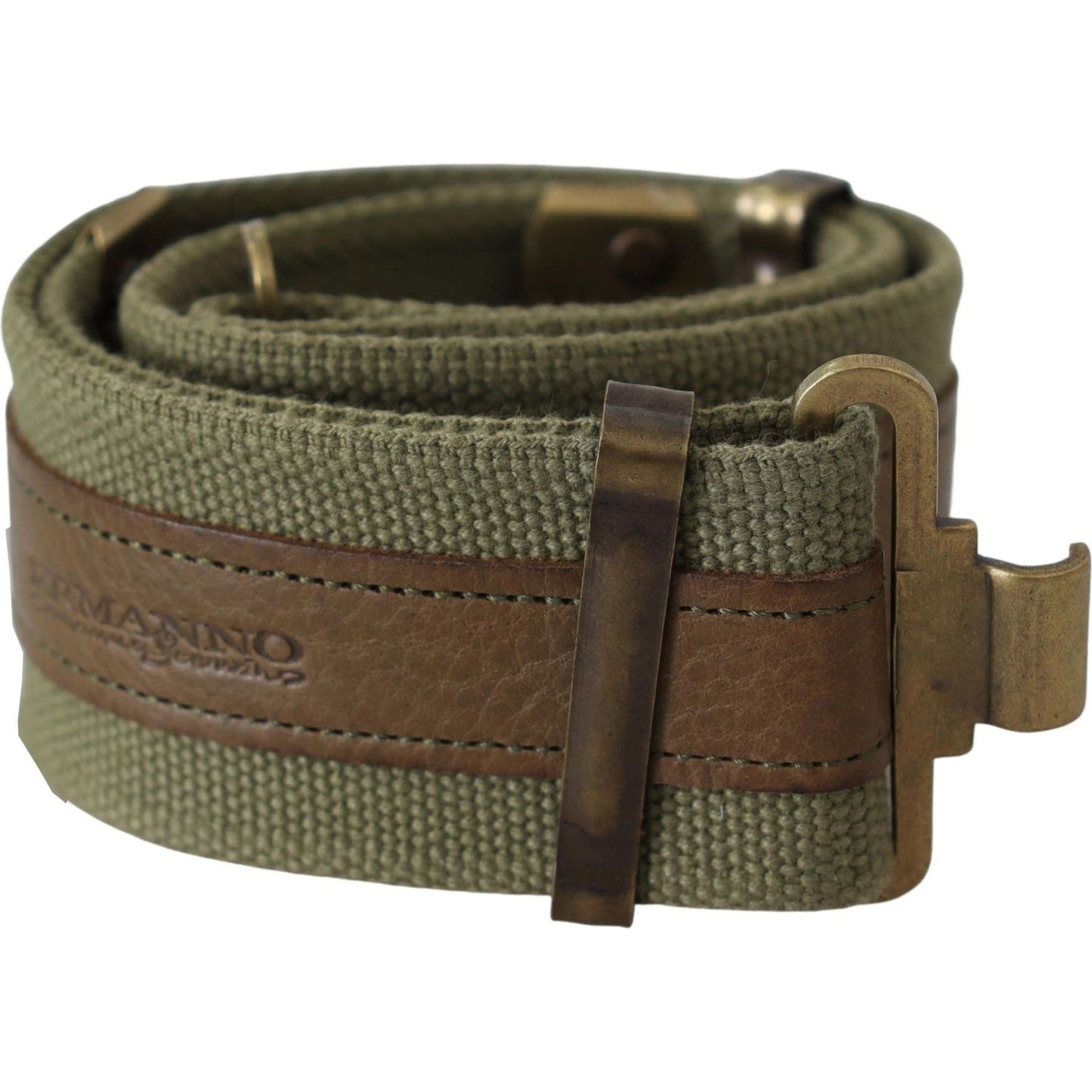 Ermanno Scervino Green Leather Rustic Bronze Buckle Army Belt