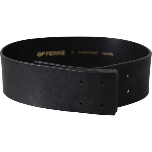 GF Ferre Black Genuine Leather Wide Logo Waist Belt