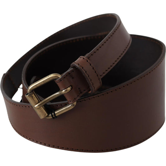 PLEIN SUD Brown Leather Gold Metal Buckle Belt Belt