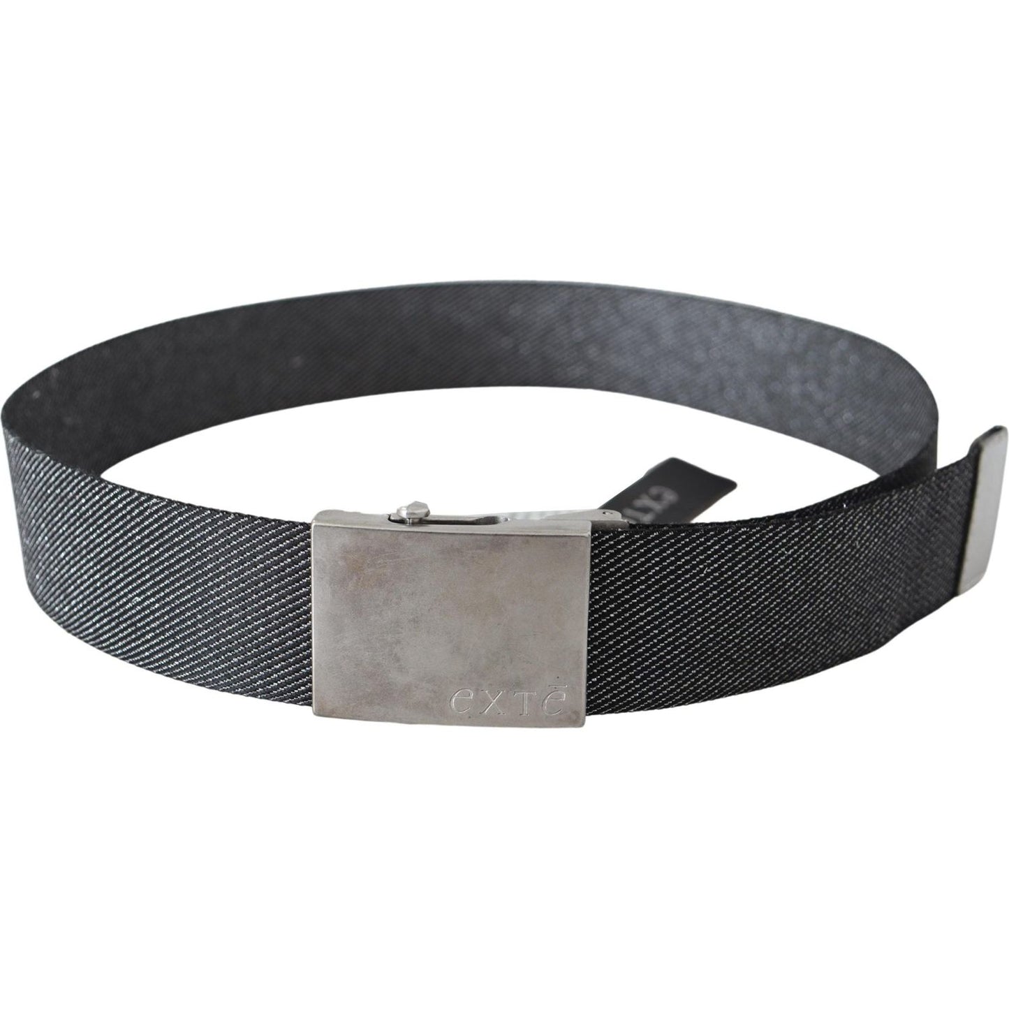 Exte Black Silver Metal Brushed Buckle Waist Belt