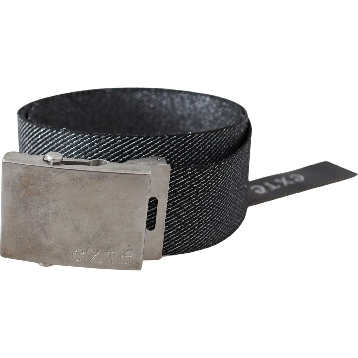 Exte Black Silver Metal Brushed Buckle Waist Belt