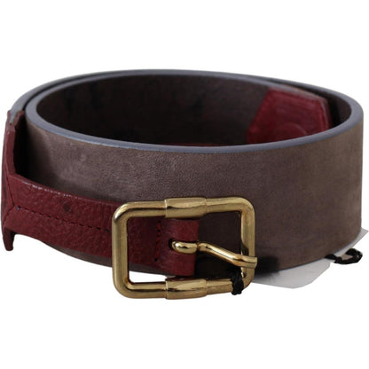 GF Ferre Brown Leather Wide Gold Chrome Logo Buckle Belt