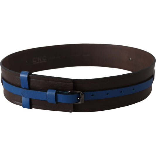 Costume National Elegant Brown Leather Belt with Blue Lining Belt Costume National