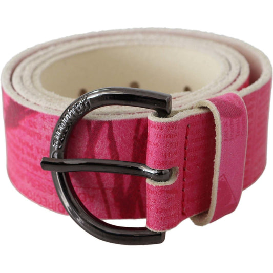 John Galliano Pink Leather Letter Logo Design Round Buckle Belt