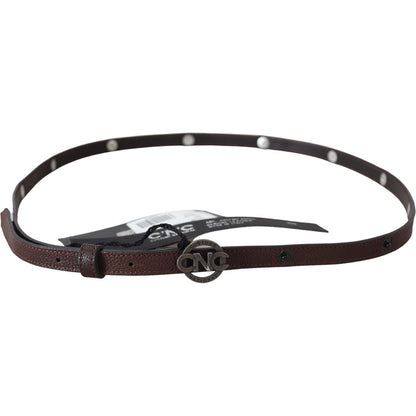Costume National Brown Skinny Leather Round Logo Buckle Belt