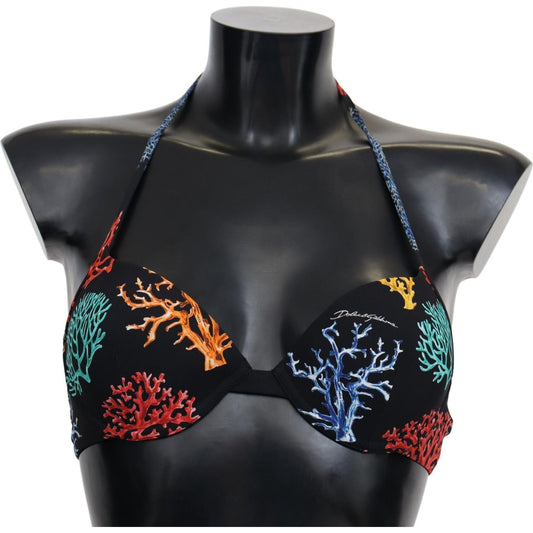 Dolce & Gabbana Chic Black Coral Print Bikini Top Dolce & Gabbana