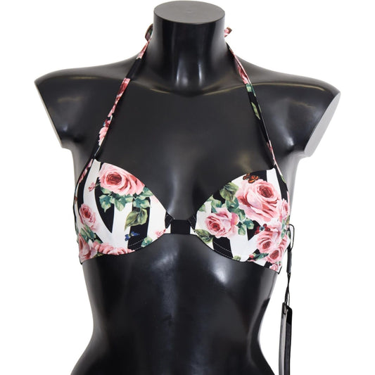 Dolce & Gabbana Chic Rose Print Bikini Top for Elegant Beach Days Dolce & Gabbana