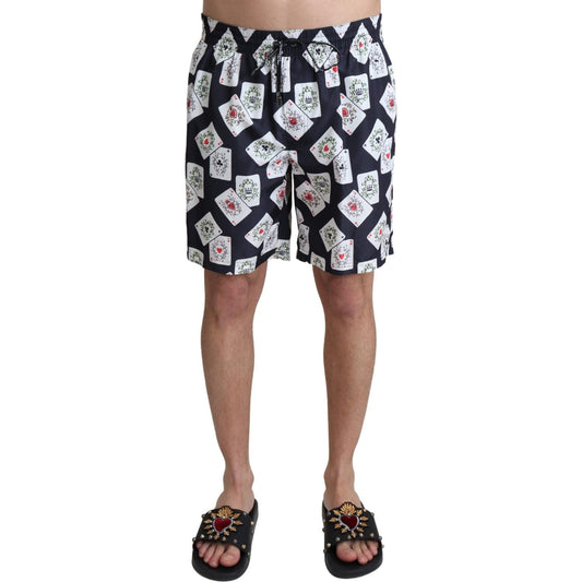 Dolce & Gabbana Black Card Deck Print Beachwear Swimshorts 1728,67345645728,Black,Clothing,Dolce & Gabbana,IT4 | S,Material: 100% Polyester,Men,Men - Clothing,New with tags,Swim Shorts - Swimwear - Clothing,Swimwear - Clothing,Swimwear - Men - Clothing