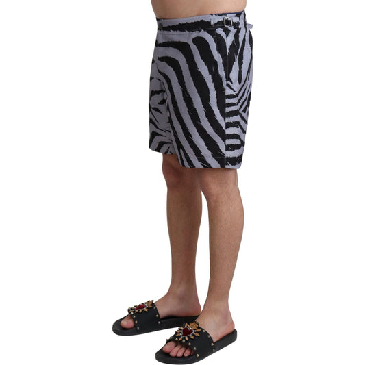 Dolce & Gabbana Elegant Gray Zebra Print Swim Trunks Dolce & Gabbana