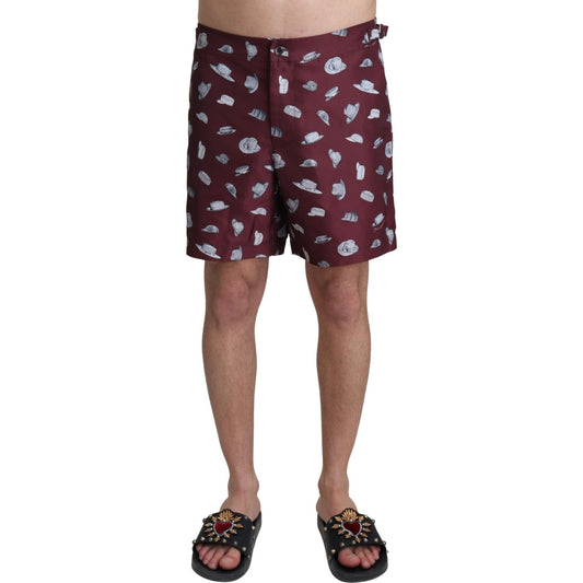 Dolce & Gabbana Maroon Hats Print Beachwear Shorts Swimwear 1728,67345645728,Clothing,Dolce & Gabbana,IT4 | S,Marrone,Material: 100% Polyester,Men,Men - Clothing,New with tags,Swim Shorts - Swimwear - Clothing,Swimwear - Clothing,Swimwear - Men - Clothing