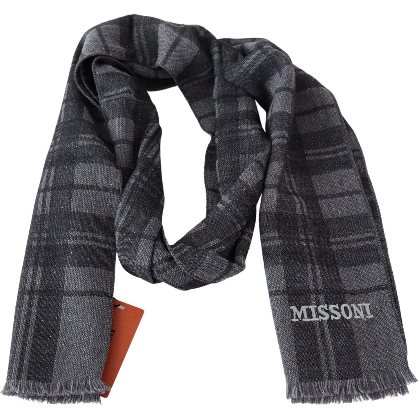 Missoni Elegant Unisex Plaid Wool Scarf with Logo Embroidery Missoni