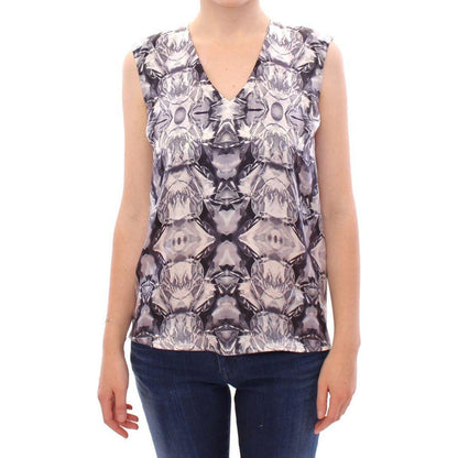 Arzu Kaprol Gray Blue Silk Sleeveless Top Shirt Blouse