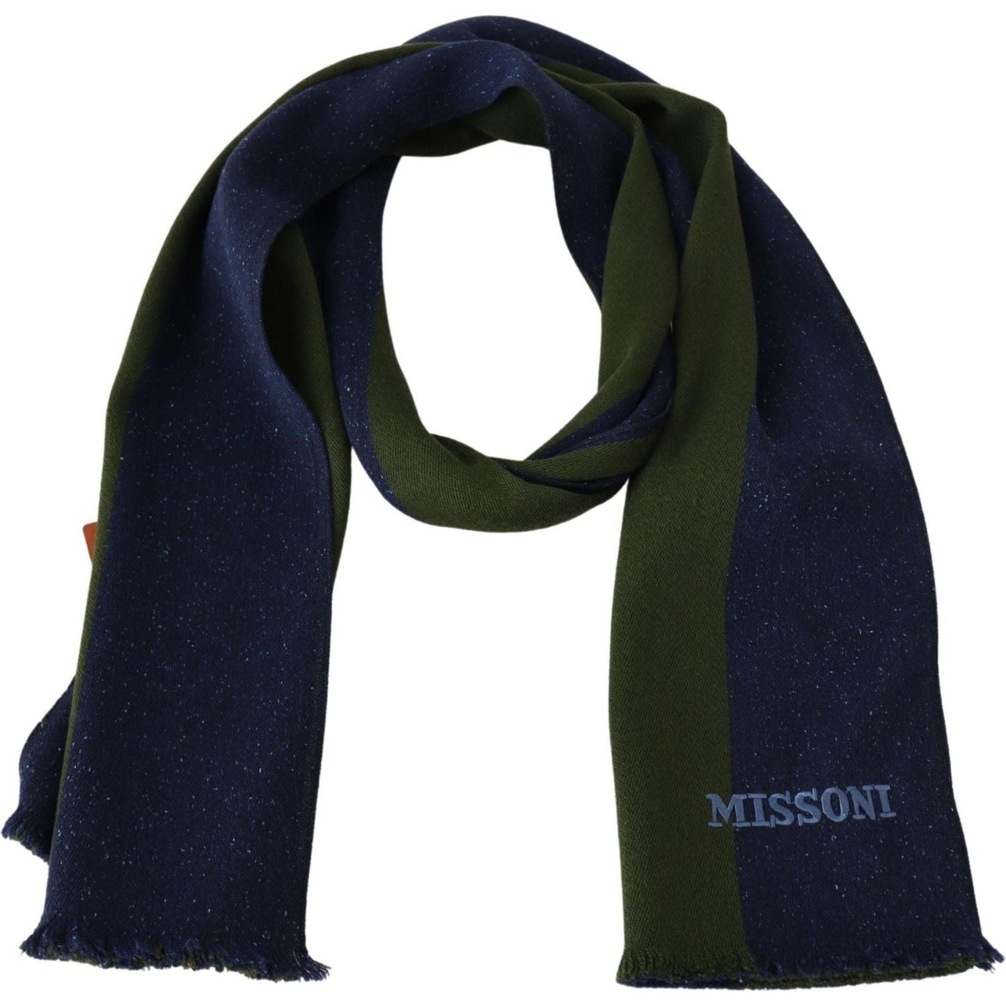 Missoni Green Striped Wool Unisex Neck Wrap Shawl Blue