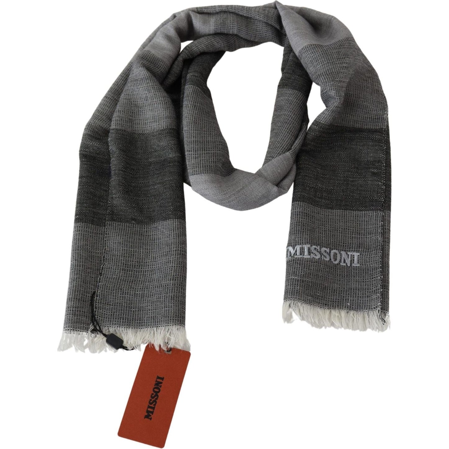 Missoni Elegant Striped Wool Scarf with Logo Embroidery