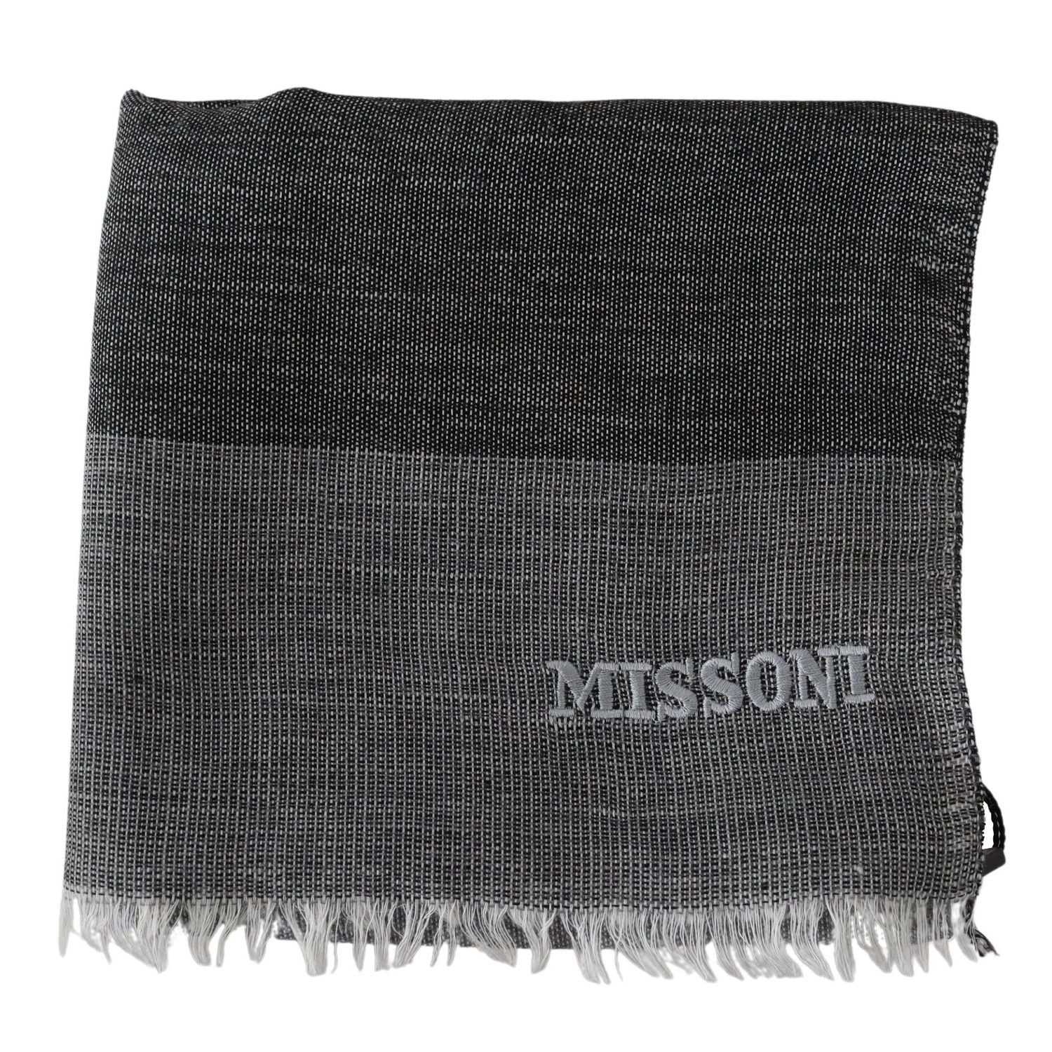 Missoni Gray Striped Wool Unisex Neck Wrap Fringes Scarf