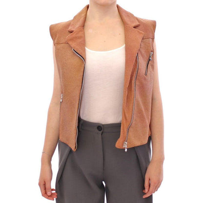 La Maison du Couturier Brown Leather Jacket Vest Coats & Jackets