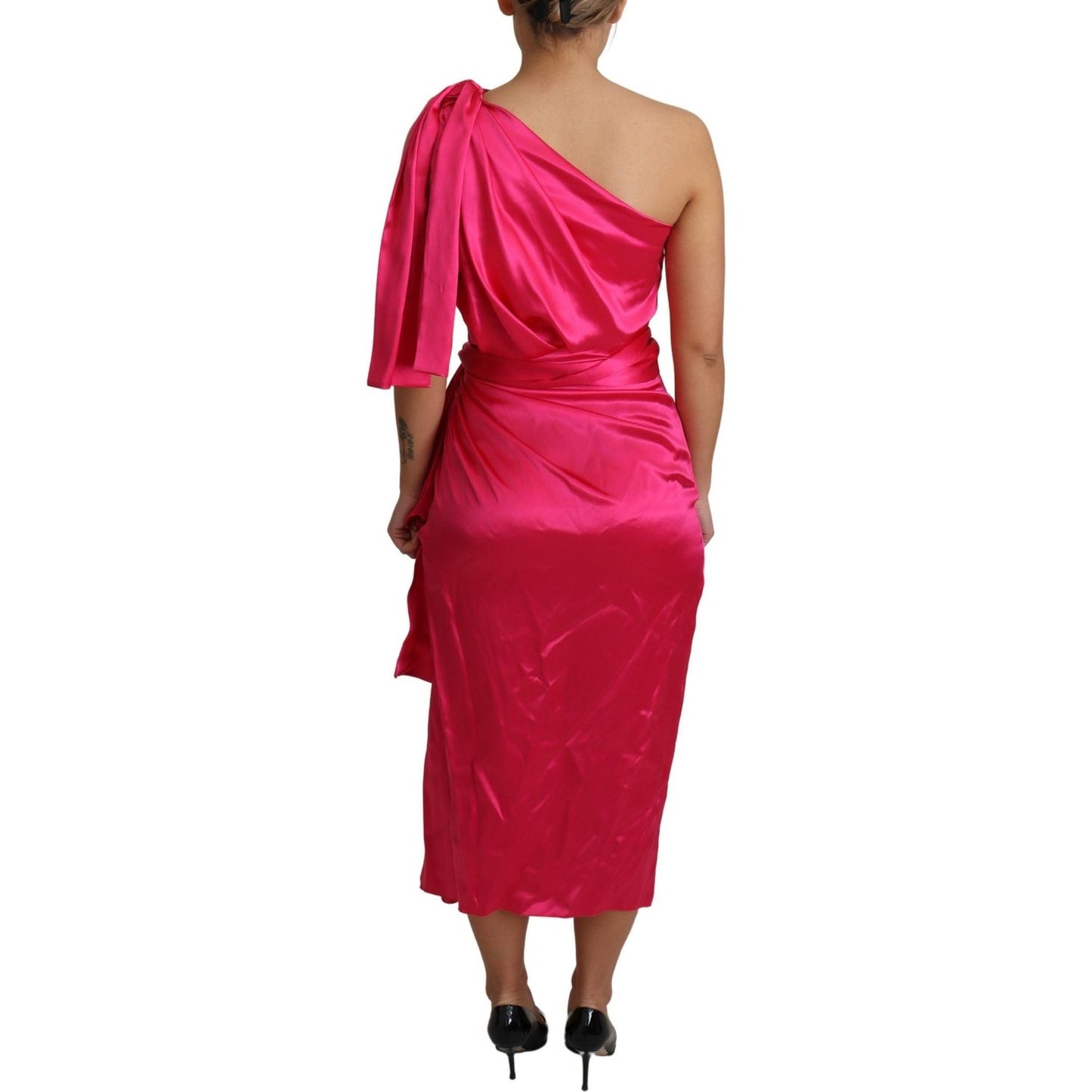 Dolce & Gabbana Elegant Fuchsia Silk One-Shoulder Wrap Dress Dolce & Gabbana