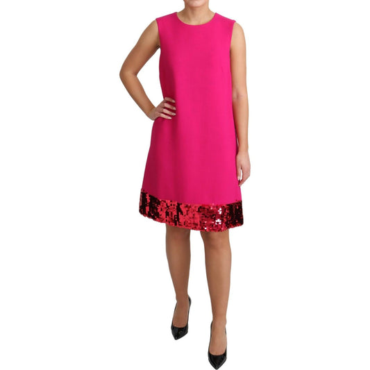 Dolce & Gabbana Elegant Fuchsia Sequined Wool Blend Shift Dress Dolce & Gabbana