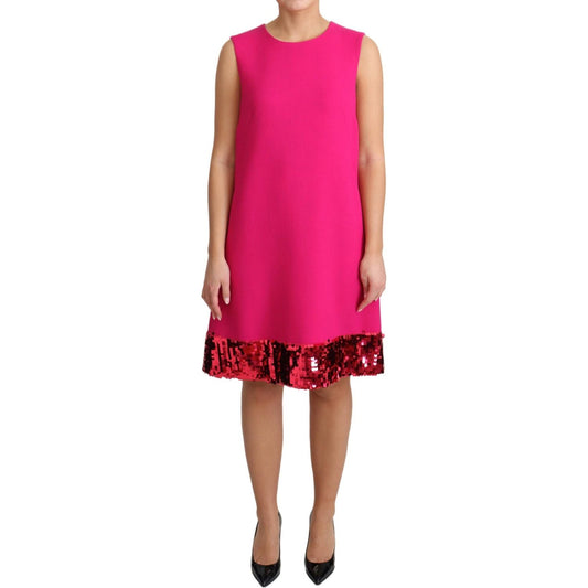 Dolce & Gabbana Elegant Fuchsia Sequined Wool Blend Shift Dress Dolce & Gabbana