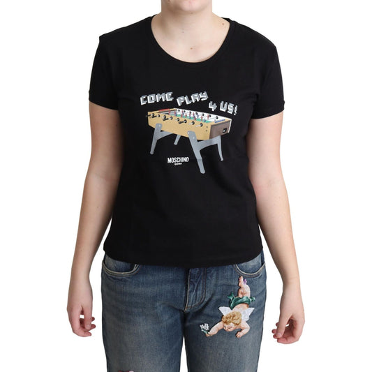Moschino Black Cotton Come Play 4 Us Print Tops T-shirt