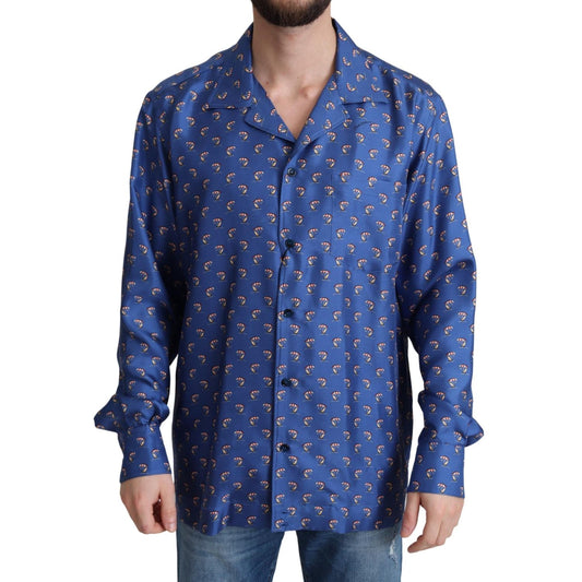 Dolce & Gabbana Blue Beach Chair Umbrella Print Silk Shirt