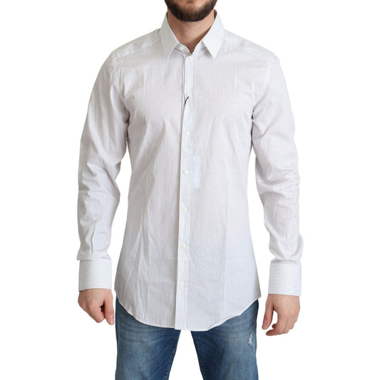 Dolce & Gabbana White Stripes Cotton Formal Dress Shirt 1728,67345645728,Clothing,Dolce & Gabbana,Dress Shirts - Shirts - Clothing,IT39 | S,Material: 100% Cotton,Men,Men - Clothing,New with tags,Shirts - Clothing,Shirts - Men - Clothing,White