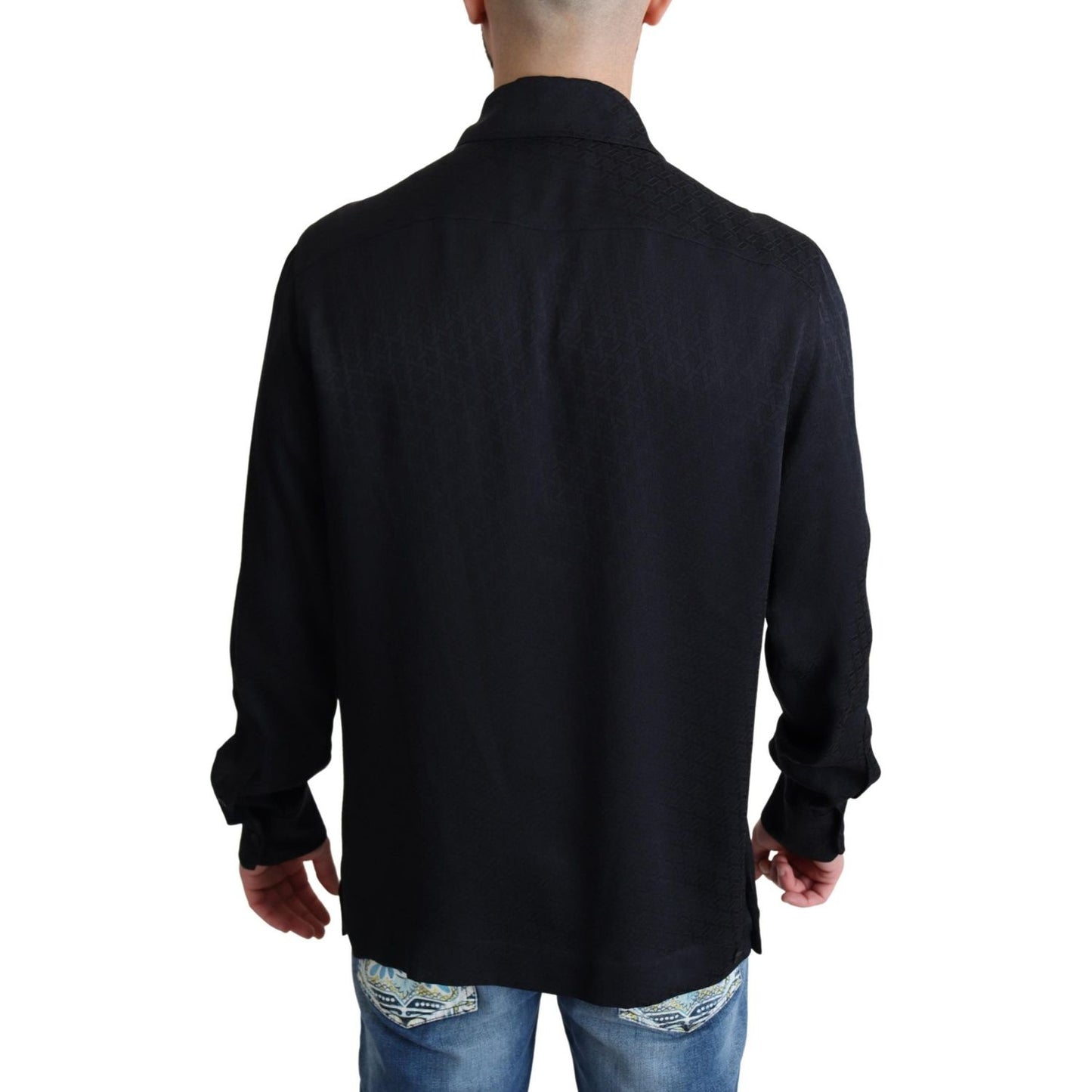 Dolce & Gabbana Black Jacquard Silk Casual Button Down Shirt