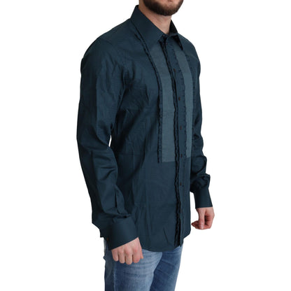 Dolce & Gabbana Blue Placket Cotton Dress Formal Shirt
