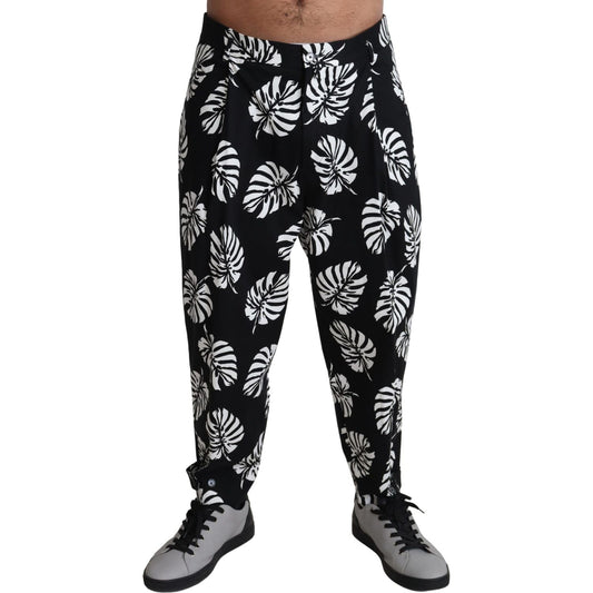 Dolce & Gabbana Black Leaf Cotton Stretch Trouser Pants Pants 1728,67345645728,Black/White,Casual Pants - Pants - Clothing,Clothing,Dolce & Gabbana,IT50 | L,Jeans & Pants - Men - Clothing,Material: 97% Cotton 3% Elastane,Men,Men - Clothing,New with tags,P