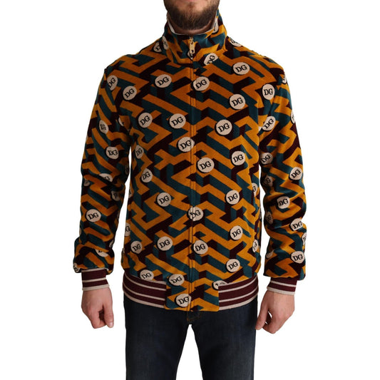 Dolce & Gabbana Multicolor Velvet DG Logo Mens Sweater Jacket 12% PA,1728,67345645728,Clothing,Dolce & Gabbana,IT44 | XS,Jackets - Men - Clothing,Material: 88% Cotton,Men,Men - Clothing,Multicolor,New with tags,Sweaters - Clothing,Tracksuits - Sweaters -