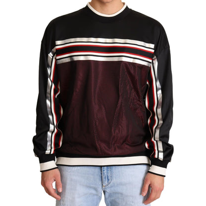 Dolce & Gabbana Black Red Mesh Sport Pullover Crewneck Sweater