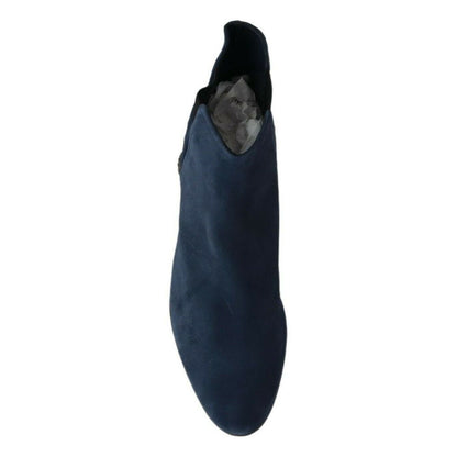 Dolce & Gabbana Blue Suede Embellished Studded Boots Shoes