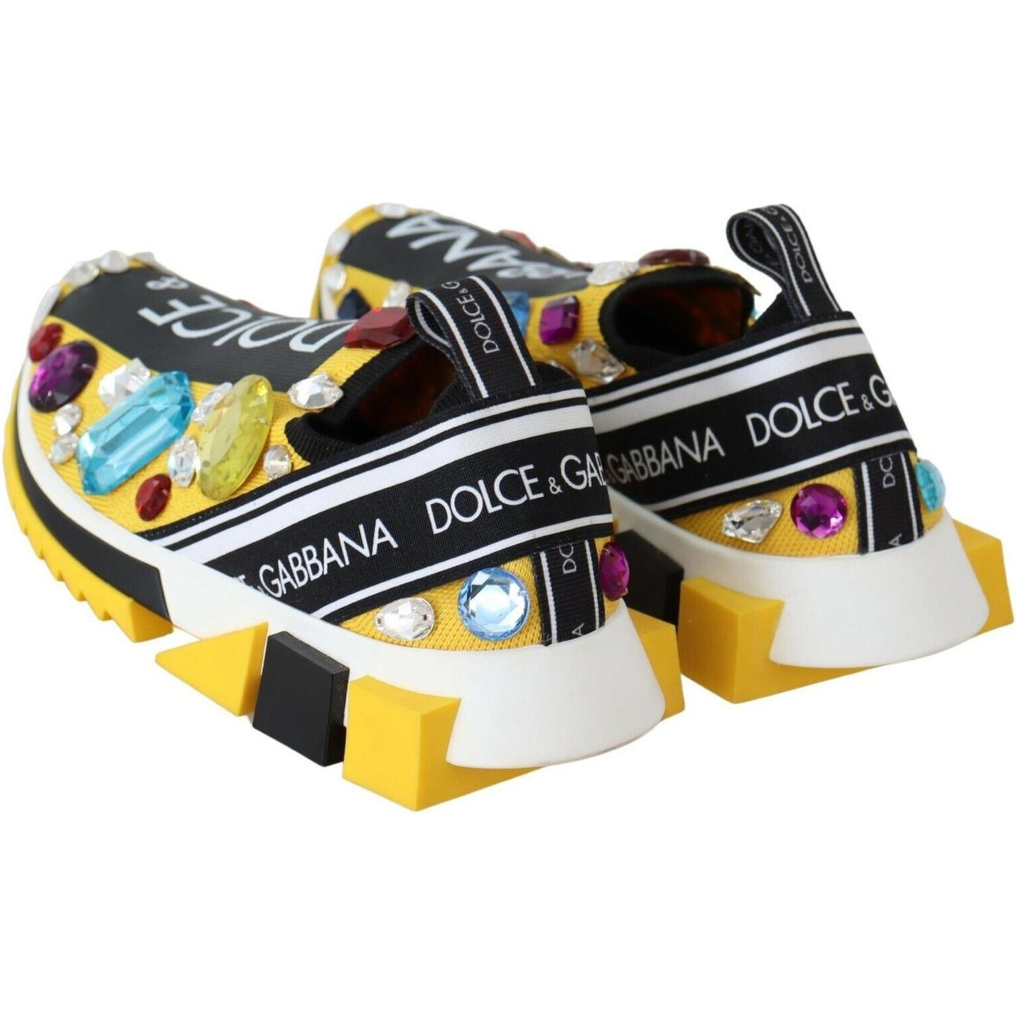 Dolce & Gabbana Yellow Multicolor Crystals Sneakers Shoes