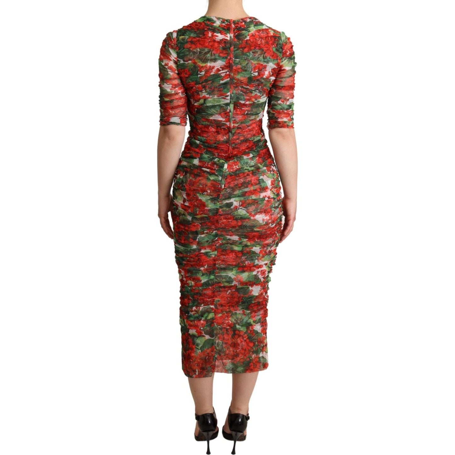 Dolce & Gabbana Elegant Red Floral Midi Sheath Dress WOMAN DRESSES Dolce & Gabbana