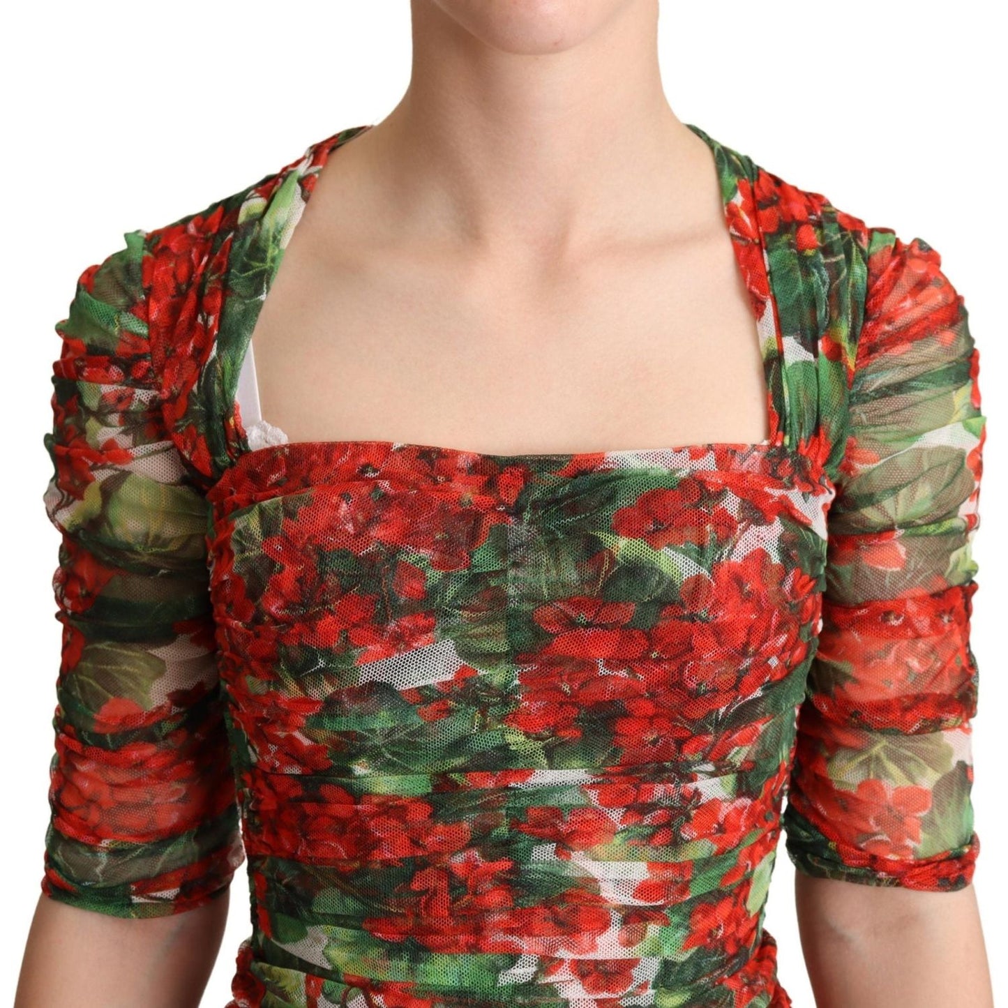 Dolce & Gabbana Elegant Red Floral Midi Sheath Dress WOMAN DRESSES Dolce & Gabbana