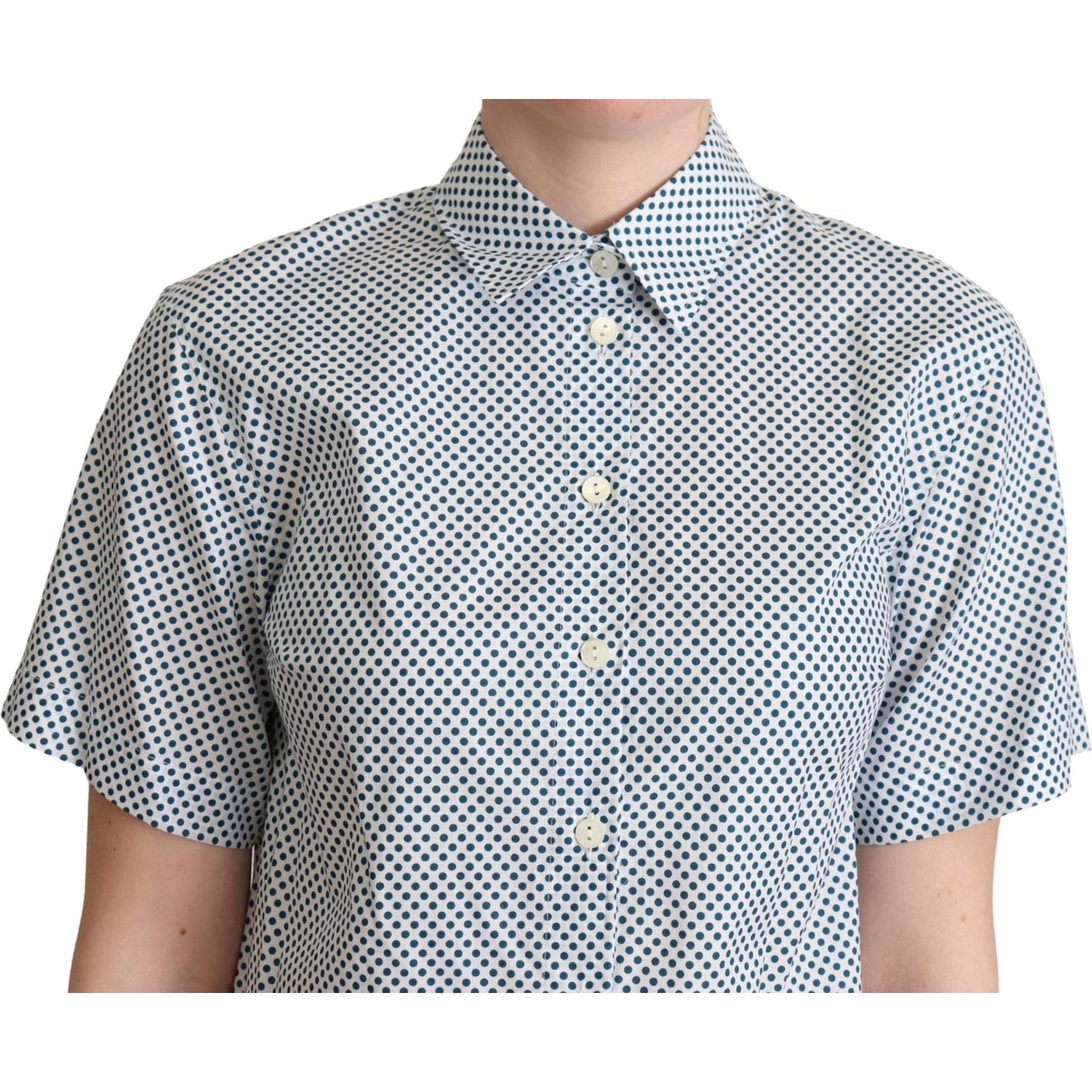 Dolce & Gabbana White Blue Polka Dot Cotton Shirt