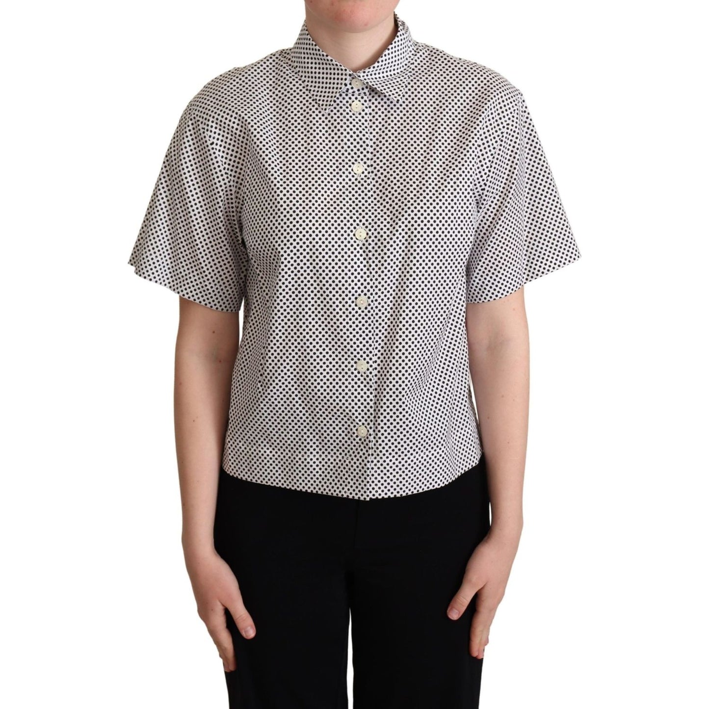 Dolce & Gabbana Black Polka Dot Collared Shirt White