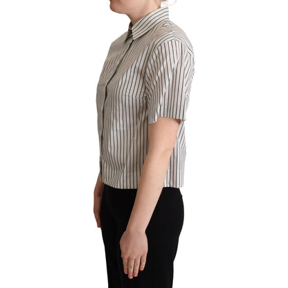 Dolce & Gabbana White Black Striped Collared Shirt