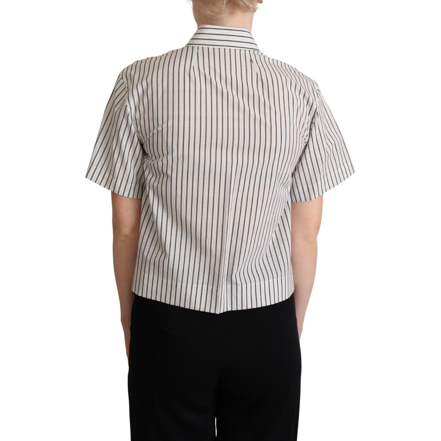 Dolce & Gabbana White Black Striped Collared Shirt