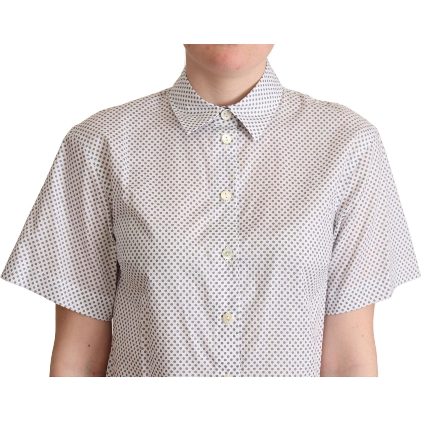 Dolce & Gabbana White Gray Polka Dots Collared Button Shirt