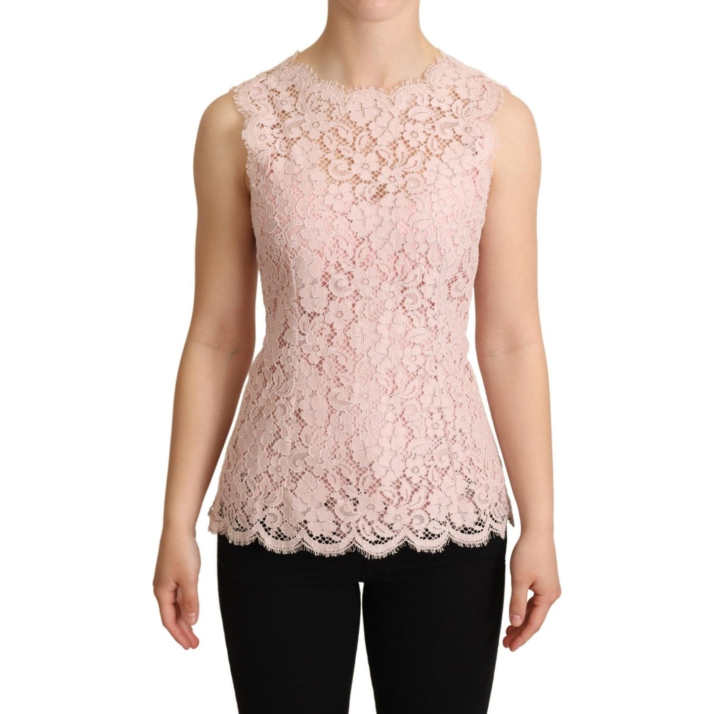 Dolce & Gabbana Pink Floral Lace Sleeveless Tank Blouse Top