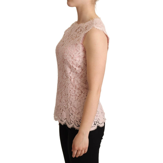 Dolce & Gabbana Elegant Pink Lace Sleeveless Blouse Dolce & Gabbana