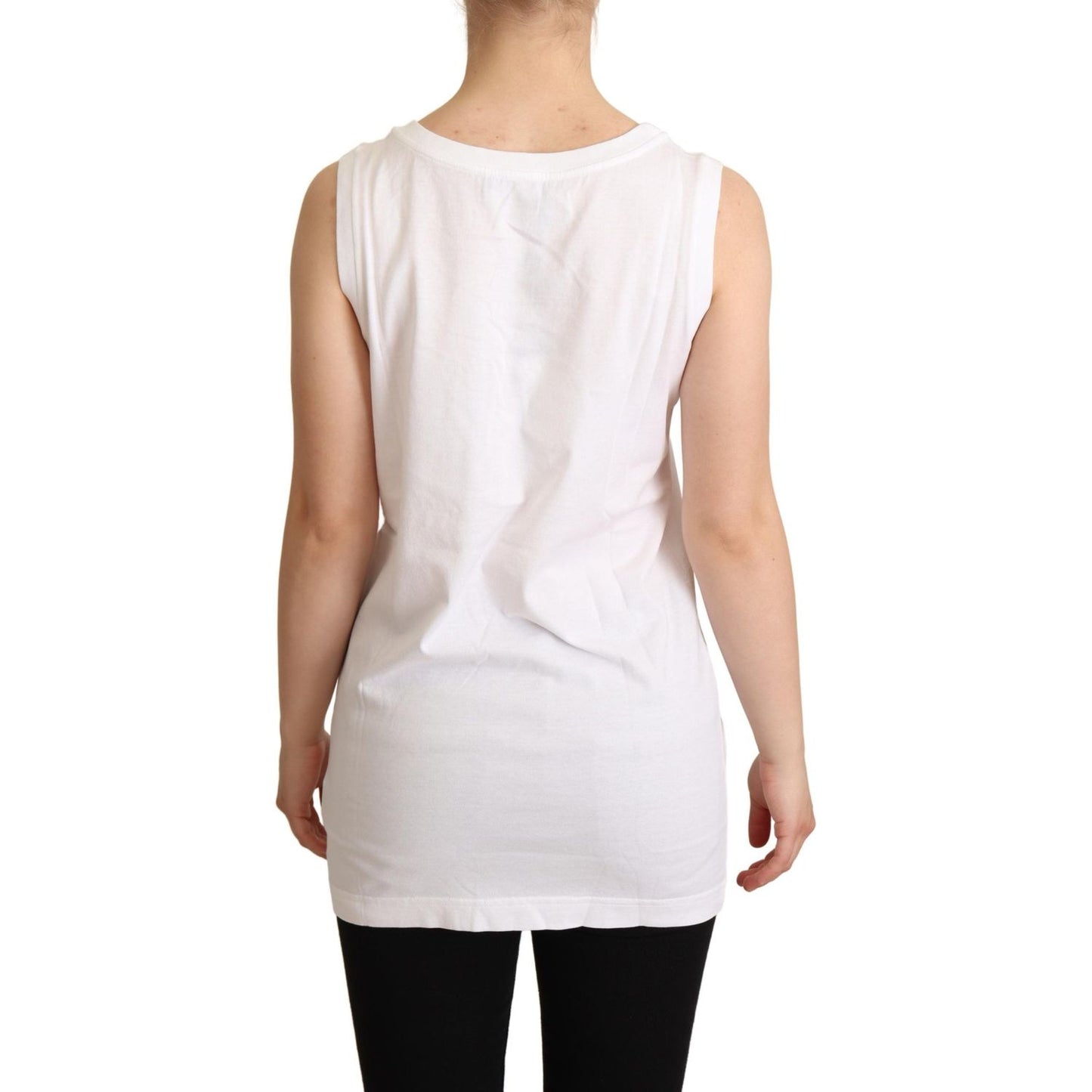 Dolce & Gabbana Crystal Embellished Heart White Sleeveless Tee Dolce & Gabbana